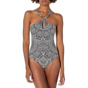 La Blanca Henna Medallion One Piece Swimsuit Womens Size 4 Slimming Pool Resort